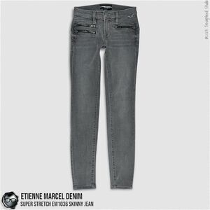 ETIENNE MARCEL DENIM SUPER STRETCH SKINNY MULTI ZIP JEANS EM1036 IN GREY SIZE 24